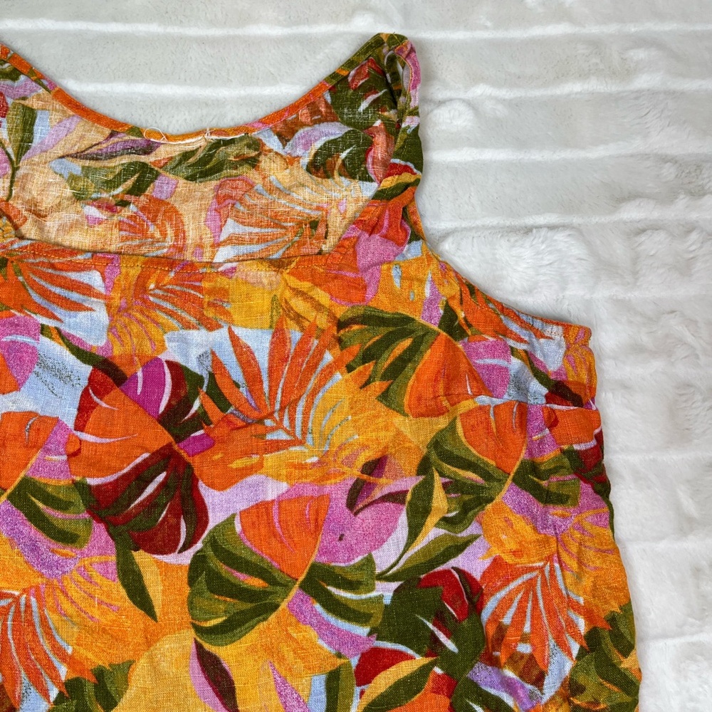 C&C M Orange Tropical Crop Top Tank Vacarion Summer Fall Cruise 100% Linen